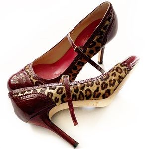 EUC-Kate Spade Cheetah/Burgundy Mary Jane Heels
